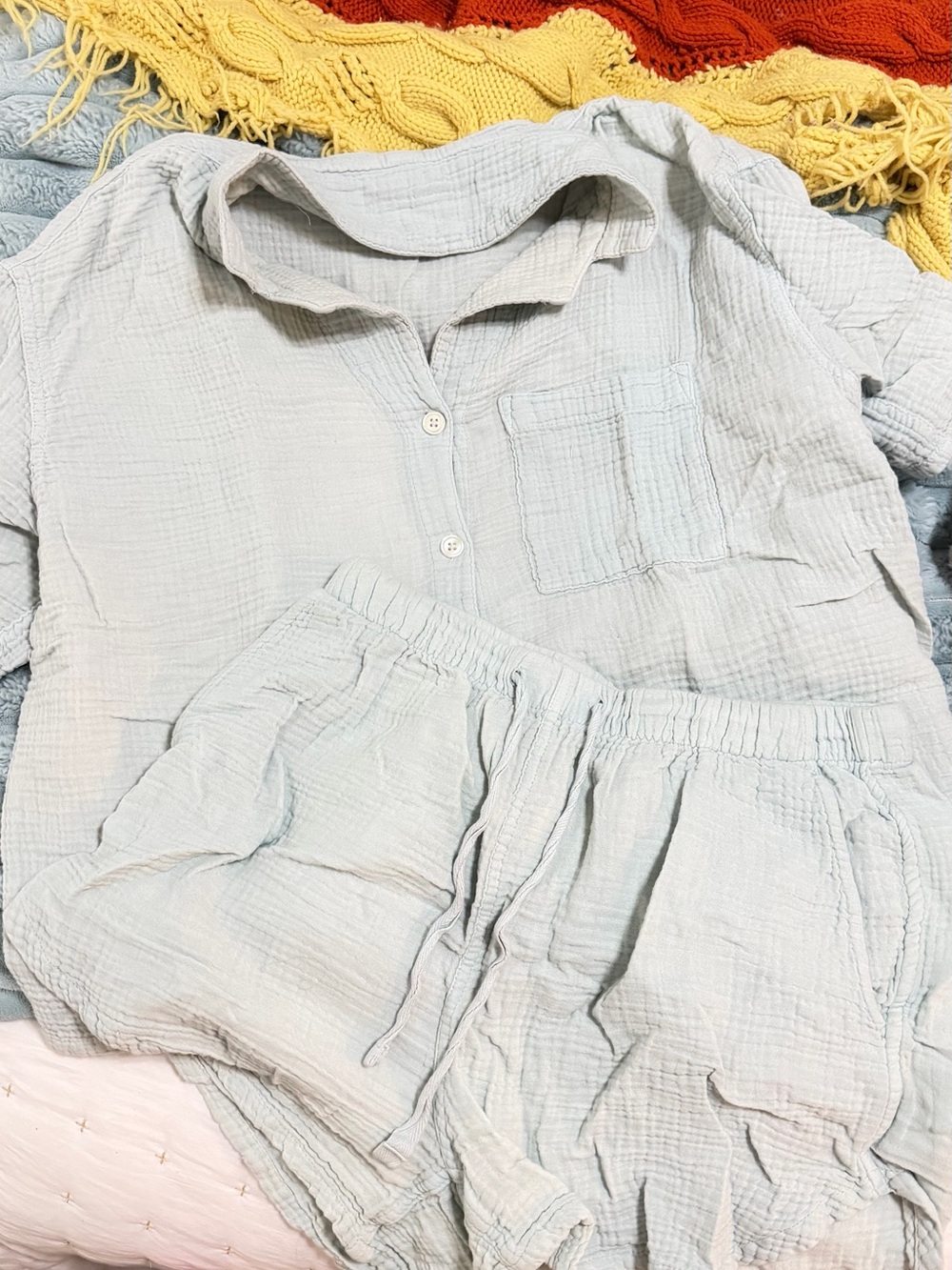 stars above Pale Blue Cotton Gauze Pajama Set
